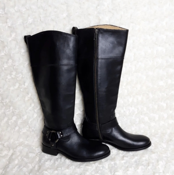 Frye Melissa Black leather buckle Harness Boots size 5.5 - Picture 1 of 8